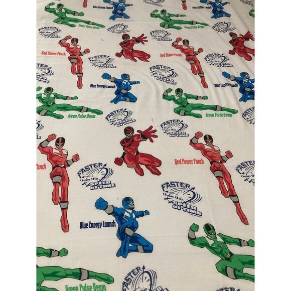 Vintage 2000 Power Rangers Twin Flat Sheet Kids Bedding Saban 62 x 98 Print - Picture 2 of 12